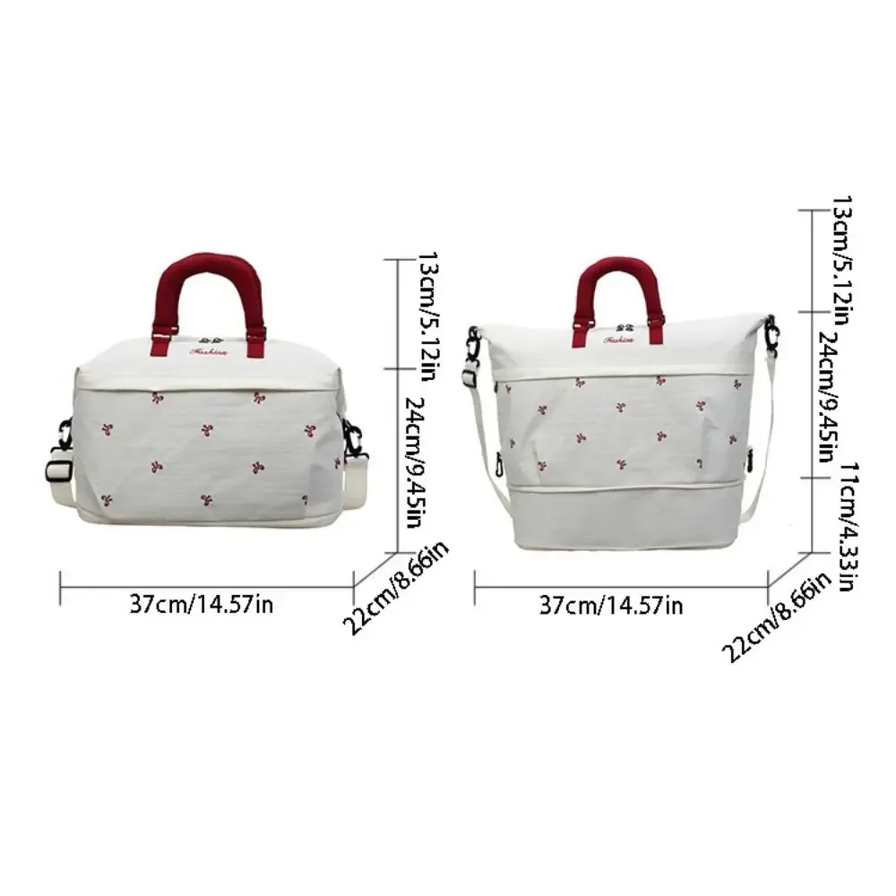 sac de voyage à grande capacité avec broderie en forme de nœud papillon, sac de voyage extensible en tissu oxford résistant à l'eau, sac fourre-tout à bandoulière pour la gym