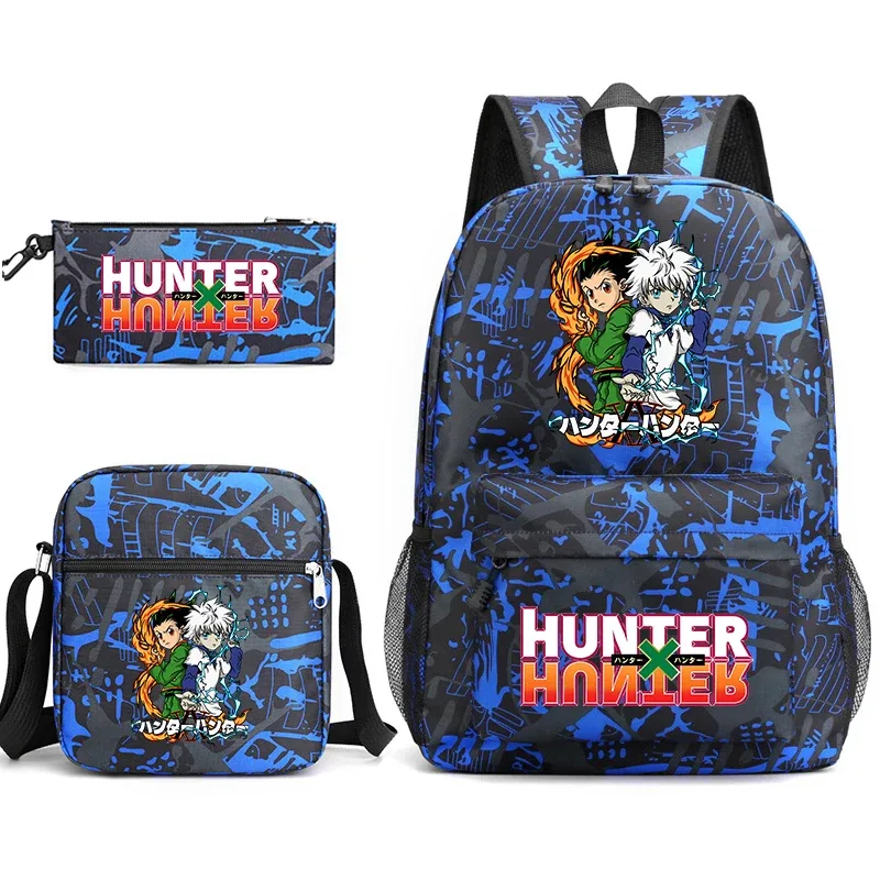 sac à dos d'étudiant imprimé hunter x hunter, sac à bandoulière décontracté, trousse à crayons, ensemble 3 en 1 pour garçons et filles, école