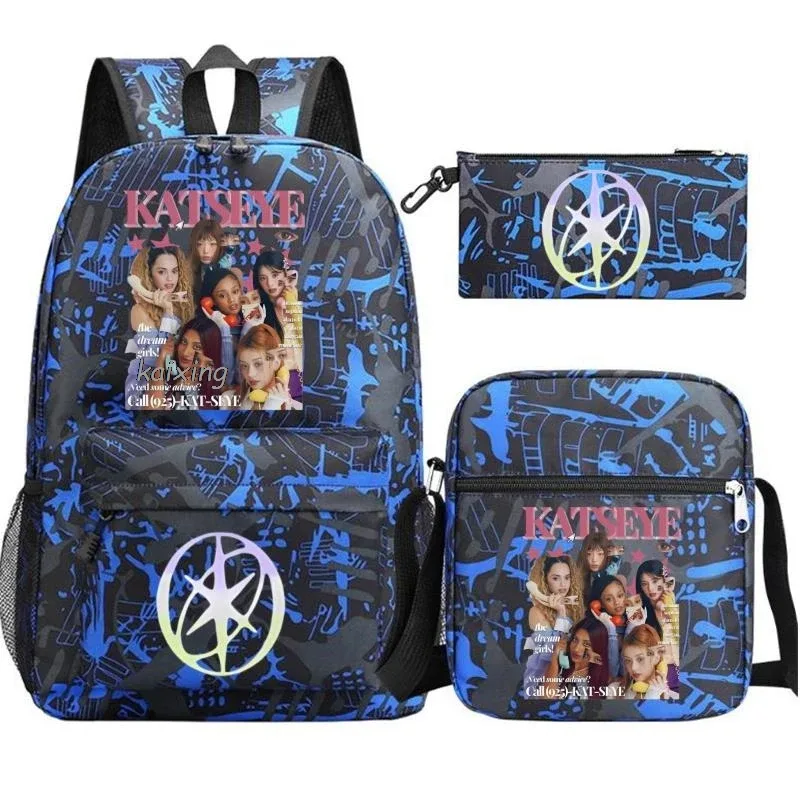 katseye chaud drôle impression sac à dos pour filles garçons étudiant pour adolescent enfants sac à dos cartable sac d'école décontracté 3 pièces/ensembles