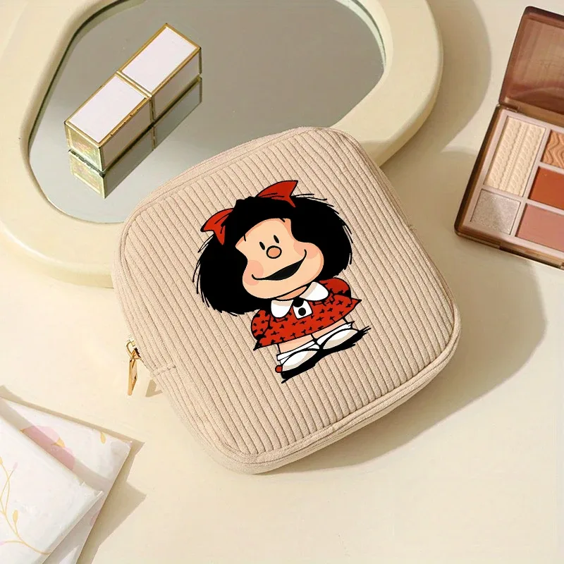 mini trousse de maquillage en velours côtelé mafalda pour femme - et cosmétique compact adapté aux voyages, trousse de toilette miniature adaptée à un usage quotidien