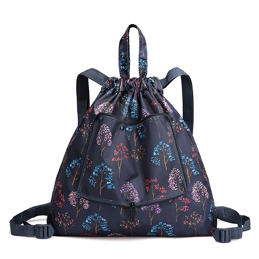 sac à cordon léger et décontracté, sac de courses multifonctionnel à motif animal, sac à dos pliable en nylon à motif floral pour le voyage