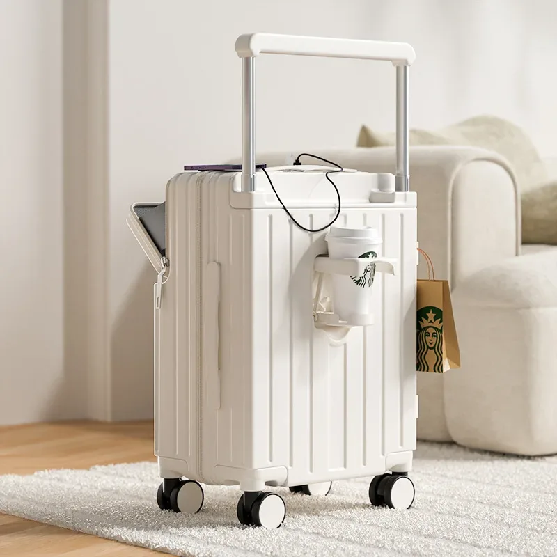 valise de voyage à roulettes avec poignée large, ouverture frontale, compartiment pour ordinateur portable, chargement usb, 20, 22, 24, 26 pouces
