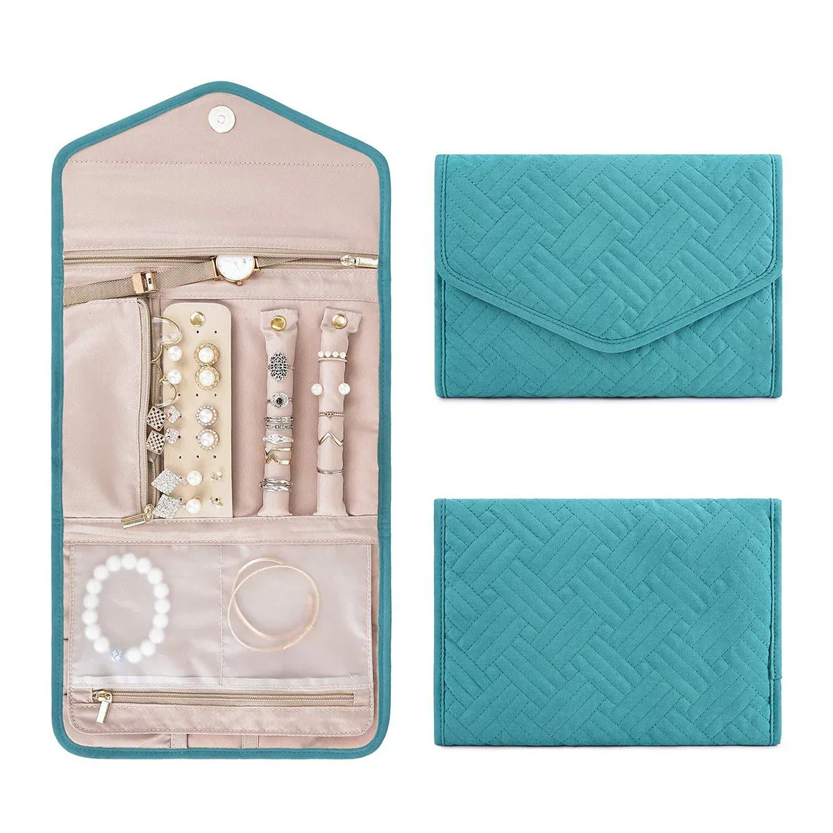 sac de rangement de bijoux pliable, sac à main portable, rangement de bijoux pour colliers, bagues, boucles d'oreilles, boîte à bijoux de voyage à domicile