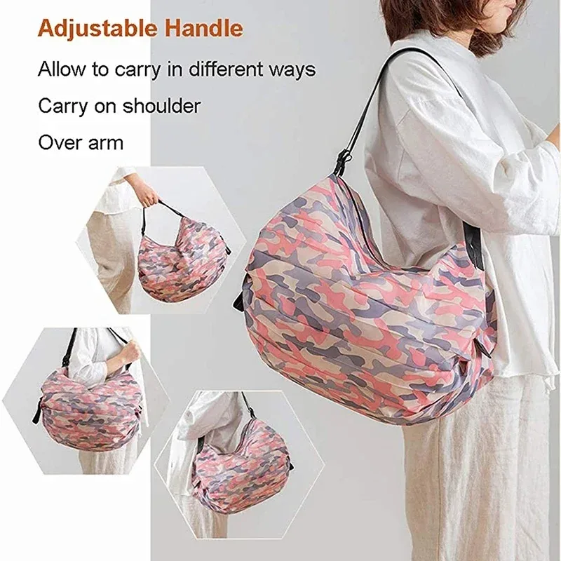 sac de courses camouflage portable et pliable, grande capacité, réutilisable, avec poignée, sac de rangement pour voyage en plein air