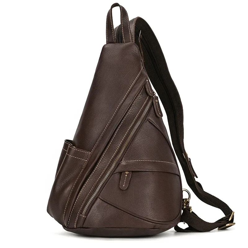 sac à dos de poitrine en cuir véritable pour motard, sacs d'équitation en plein air pour hommes, sacs à bandoulière pour hommes, cuir de vache, initié unique