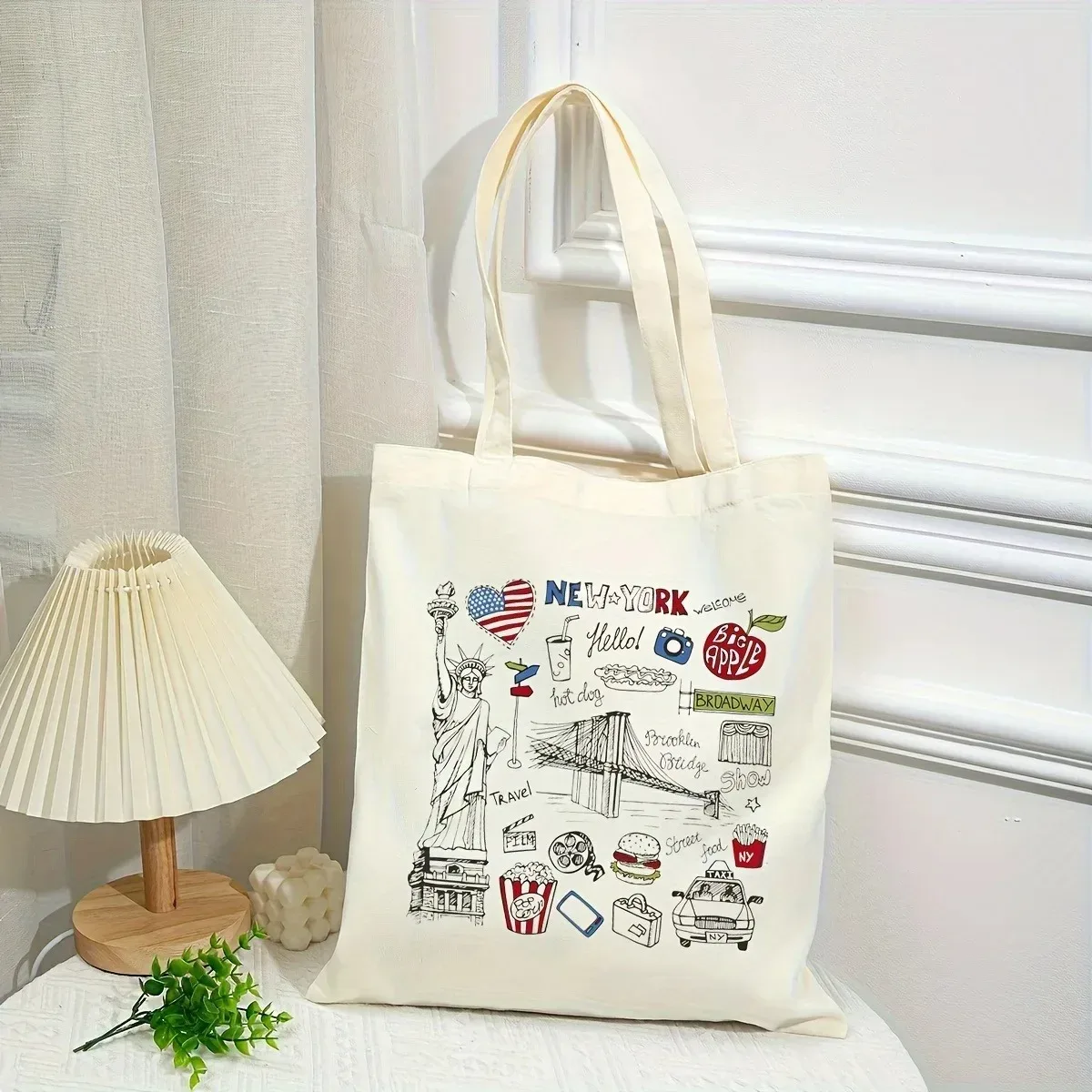 sacs à bandoulière imprimés new york pour femmes, sacs à main décontractés réutilisables pour filles, sac fourre-tout en toile pour femme, sac de shopping grande capacité