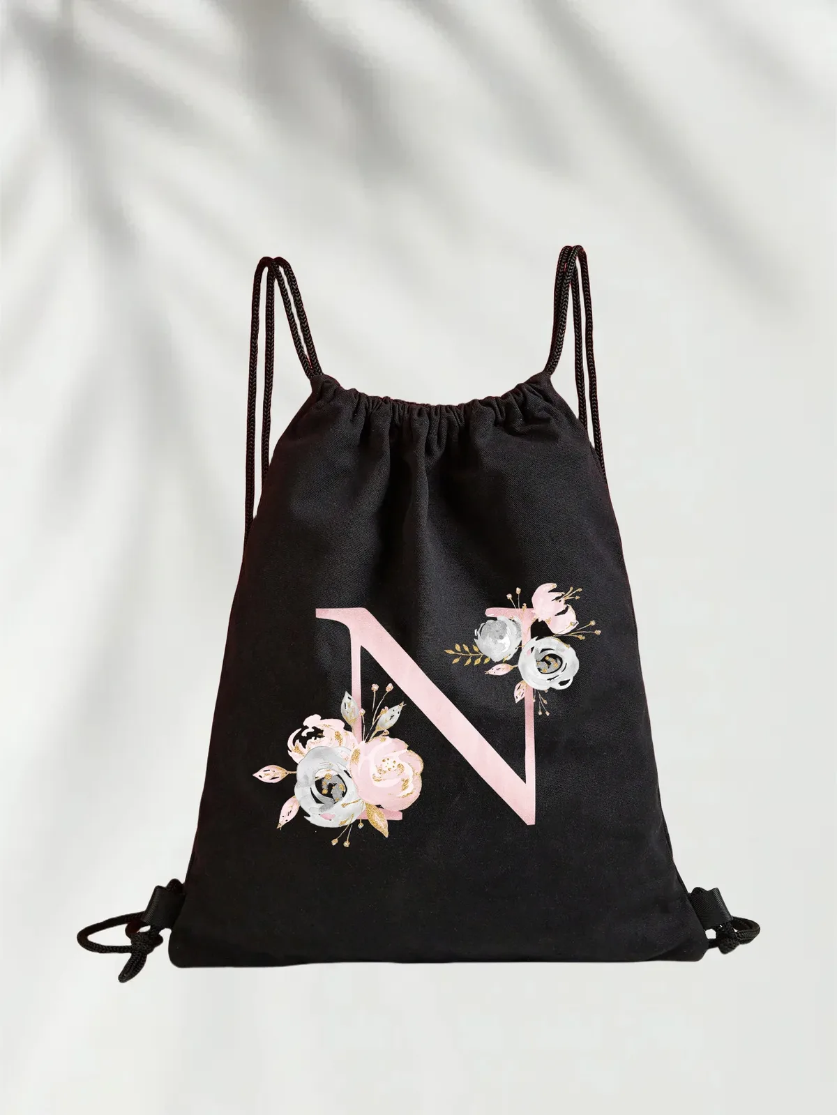 sac à dos léger unisexe à cordon de serrage pour le sport et le fitness, les voyages en plein air et les étudiants avec motif de nom de lettre initiale