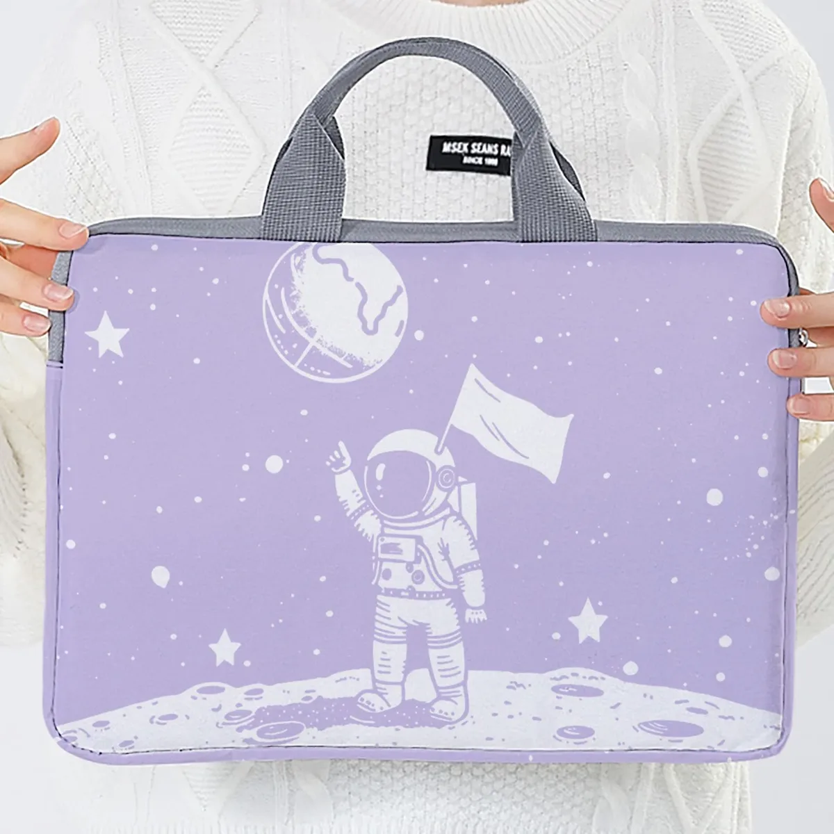 ensemble une pièce, deux styles, sac et porte-documents pour ordinateur portable à motifs d'astronautes, adapté aux ordinateurs portables de 14 pouces