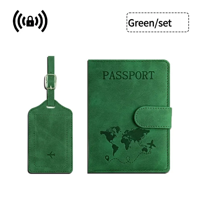 essentiels de voyage : porte-passeport à blocage rfid + ensemble d'étiquettes de bagage en cuir
