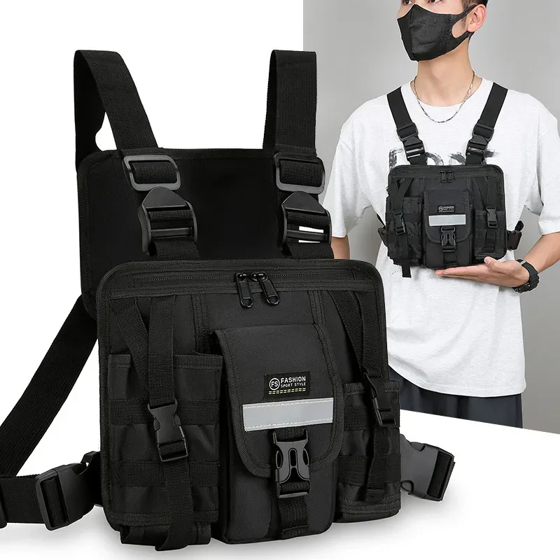 sac de gilet tactique pour hommes – sac de poitrine de travail de grande capacité, sac à dos à bandoulière décontracté multi-poches