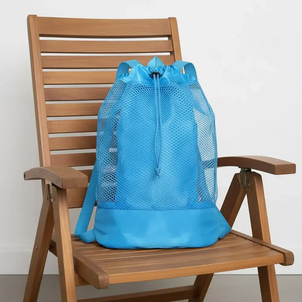 sac à dos en filet avec cordon de serrage, sac de plage en filet pour la natation, la plage, le stockage des jouets de piscine pour enfants, sac pour la collecte de coquillages