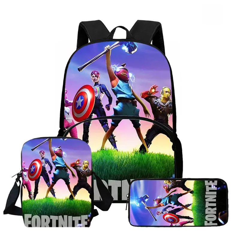 ensemble de 3 sacs à dos fortnite cartoon unisexe pour garçons et filles, sac à dos avec poche avant, sac bandoulière et trousse à crayons, meilleur cadeau