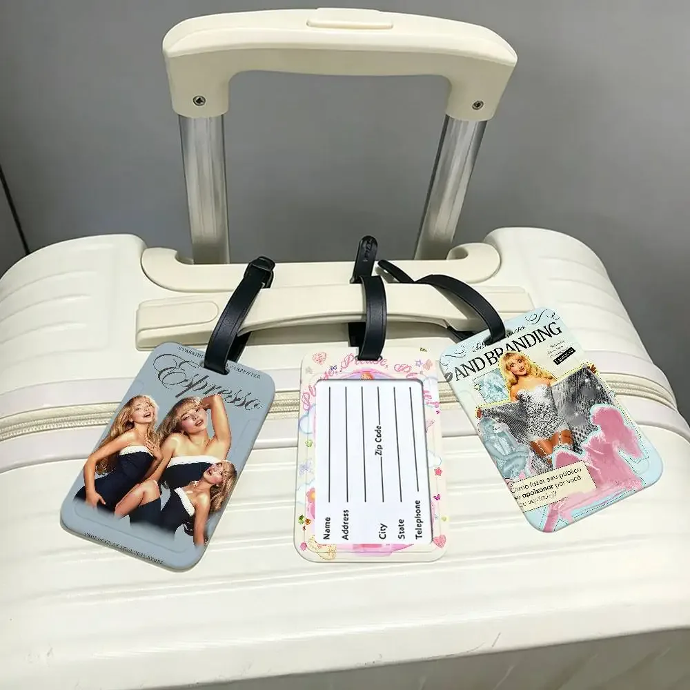 étiquette de bagage en pvc imperméable singer s-sabrina c-carpenter avec carte d'information, étiquette d'identification anti-perte pour bagages, sac à dos scolaire