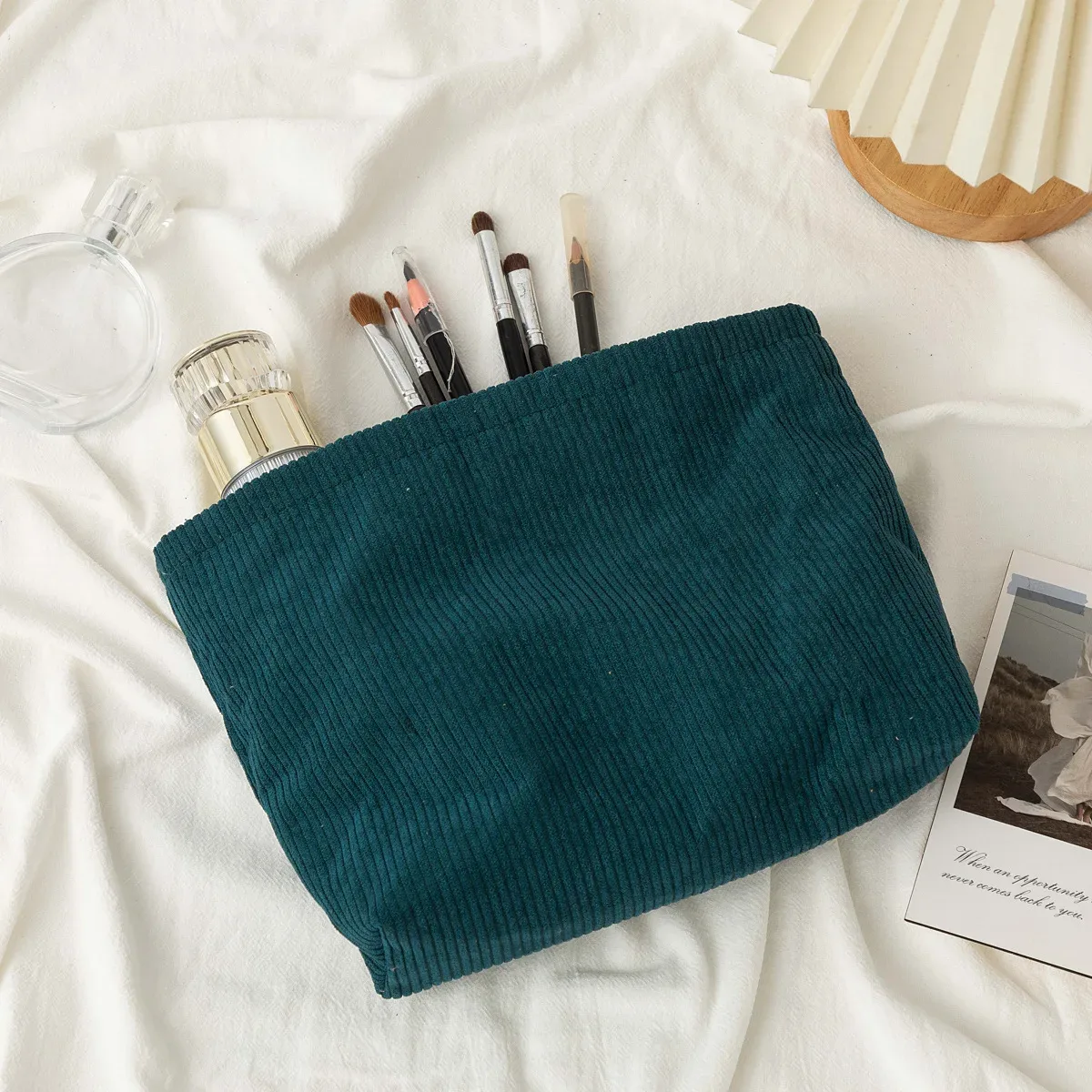 sac à cosmétiques en velours côtelé pour femmes, organisateur de maquillage coréen de couleur unie, pochette de toilette de voyage, trousse de beauté