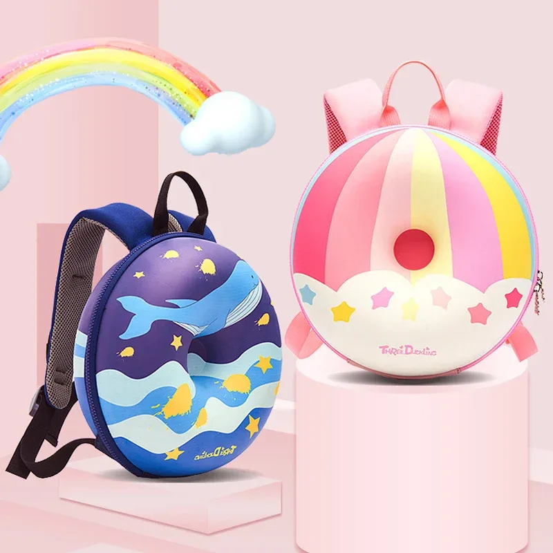 sac à dos d'école en forme de donut rose 3d pour enfant, sacoche mignonne pour fille et garçon en bas âge
