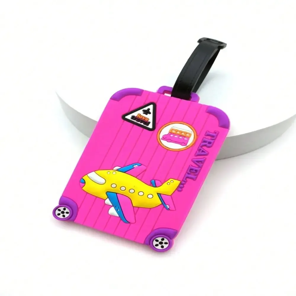 étiquettes de bagages portables en pvc, étiquettes de bagages en silicone souple avec dessin animé d'avion, fo