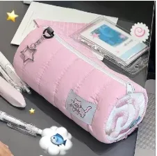 trousse à crayons en rouleau de serviette rose, sac de rangement pour stylos souples kawaii, pochette à cosmétiques, dessin animé, grande capacité, papeterie fournitures scolaires pour étudiants