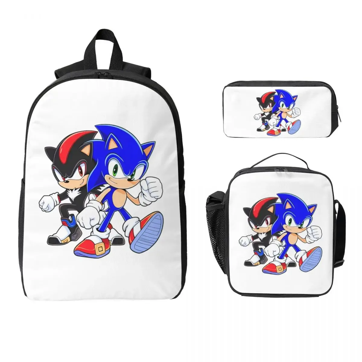sac à dos shadow the hedgehog pour garçons et filles, sac d'école, sacs à bandoulière pour ordinateur, sac à déjeuner isotherme 3ps, trousse à crayons