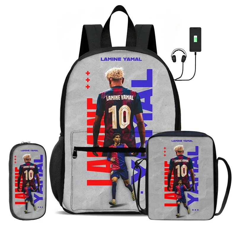 sac à dos scolaire pour enfant, sac à dos de sport de football avec sac à bandoulière, trousse à crayons, ensemble de 3 sacs l-lamin yamal, sac à dos de star du football