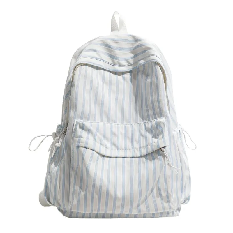 sac à dos à motif rayé, grande capacité, imprimé rayé mignon, avec pendentif, sac à dos léger en nylon, sac à dos pour les trajets quotidiens