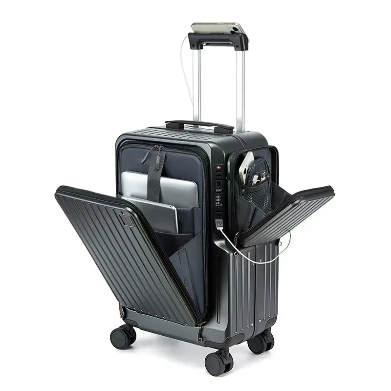 valise à ouverture frontale en aluminium, 20 pouces, multifonctionnelle, avec petit sac bandoulière amovible