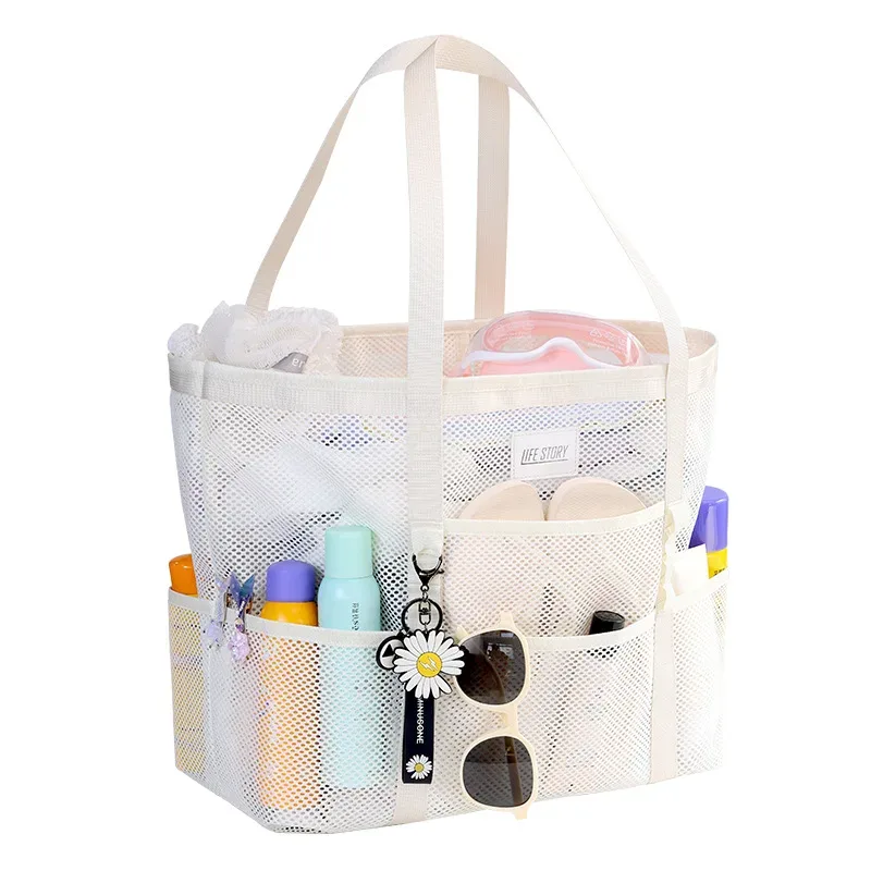 sac de plage en maille respirante avec plusieurs poches de rangement, grand format, séchage rapide, imperméable, sac à bandoulière pour les sports d'été en plein air