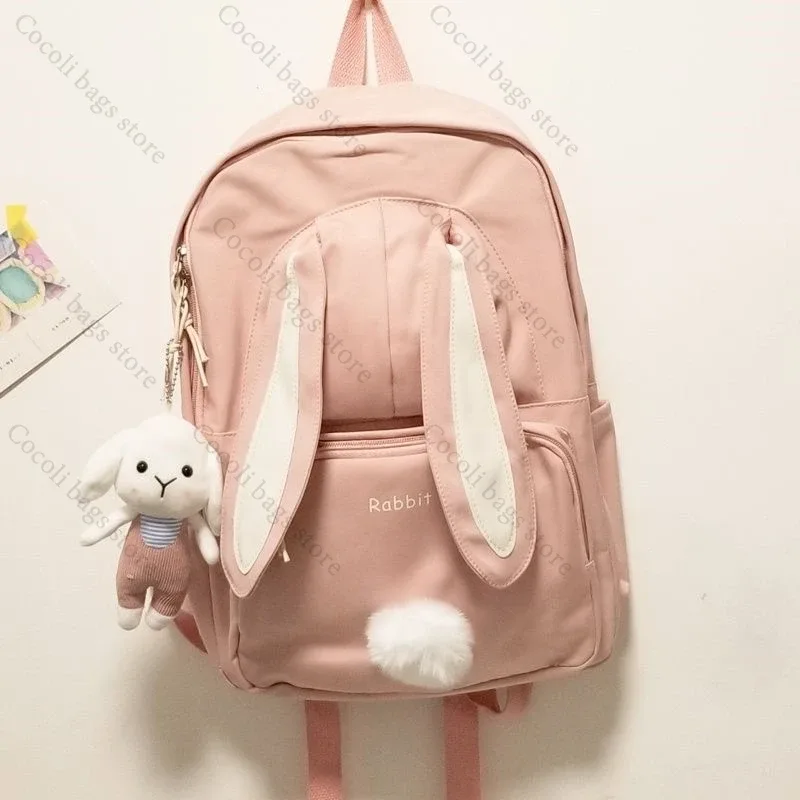 sac à dos oreilles de lapin kawaii pour filles, sac à dos d'école mignon pour filles, sac à dos à usage quotidien en nylon pour la rentrée scolaire