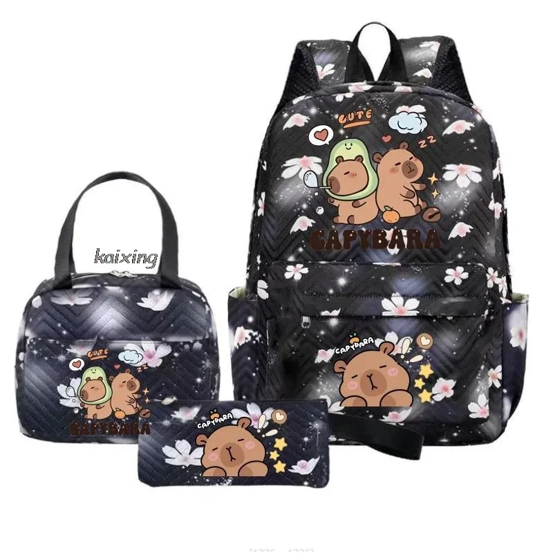 sacs à dos kawaii imprimés capybara, ensemble sac d'école, sac à déjeuner, trousse à crayons, cadeau de rentrée scolaire pour fille, sacs de loisirs, mochila, sacs de voyage pour adolescents