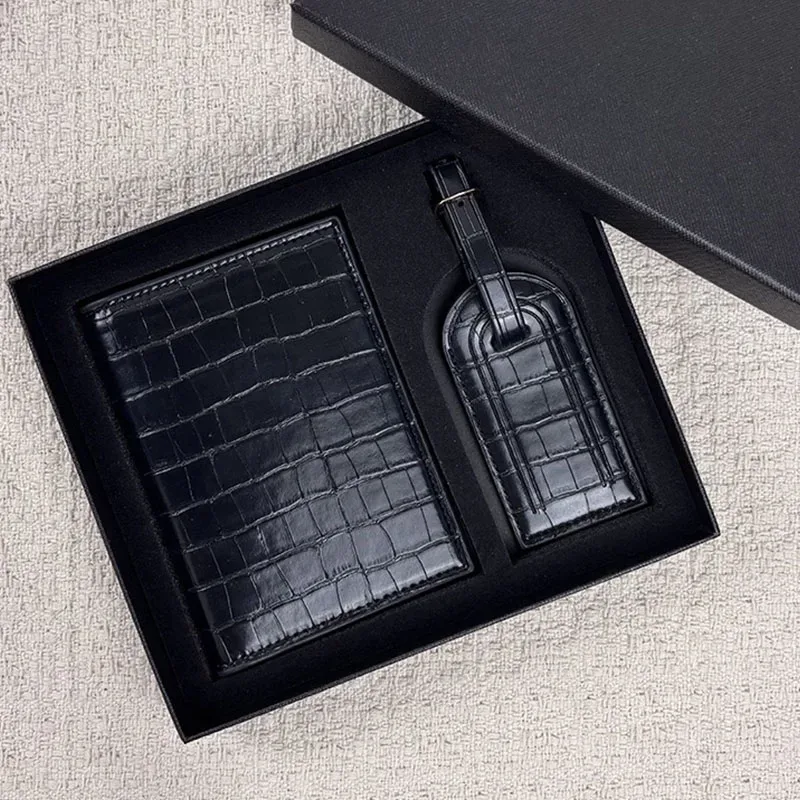 coffret cadeau avec lettres initiales monogrammées gratuites, porte-passeport en cuir saffiano, étiquette de bagage, couverture de passeport, accessoires de voyage