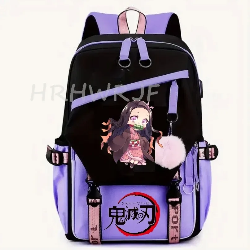 sacs à dos demon slayer nezuko kamado, grande capacité, pour voyage, décontractés, pour garçons, adolescents, patchwork, pour ordinateur portable, sacs d'école légers, mochilas