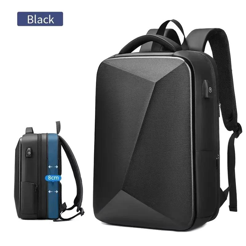 sac à dos pour ordinateur portable 15.6 pouces pour hommes, sac de voyage extensible, étanche, antivol, sac à dos d'affaires, chargeur usb, coque rigide abs