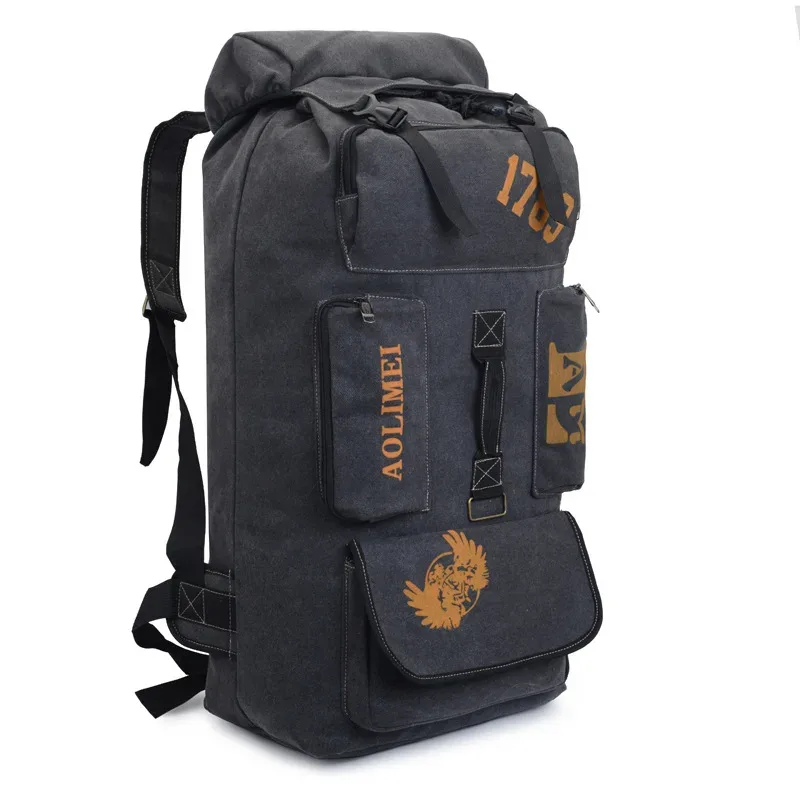 sac à dos en toile grande capacité 100l, sac à dos de voyage, de camping, de plein air, à double bandoulière, respirant, résistant à l'usure, style streetwear, unisexe