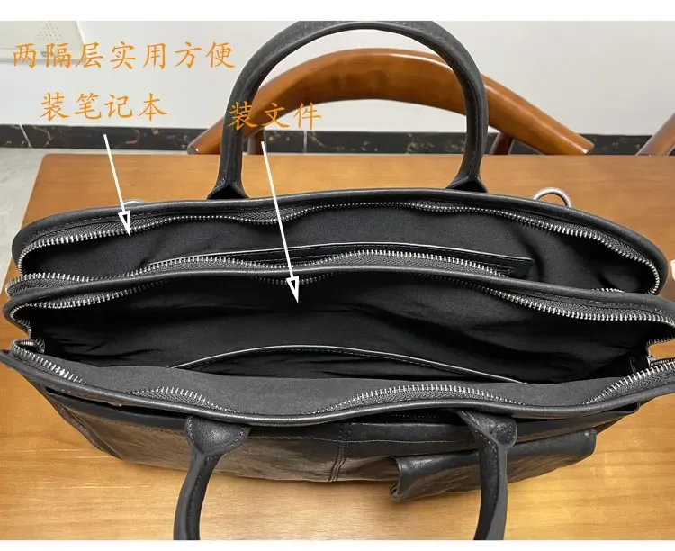 porte-documents de luxe en cuir véritable pour hommes, porte-documents d'affaires décontracté, fait à la main, mode première couche en peau de vache, sacs à main pour ordinateur portable de grande capacité