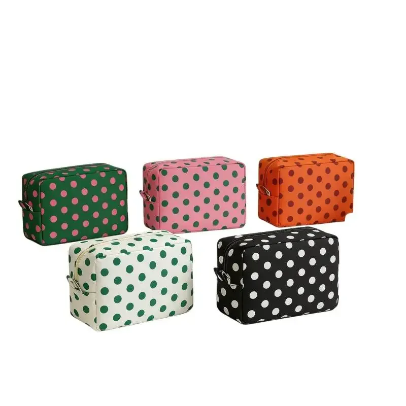 trousse de maquillage à pois, trousse de toilette de voyage étanche avec fermeture éclair, étui pour pinceaux de maquillage