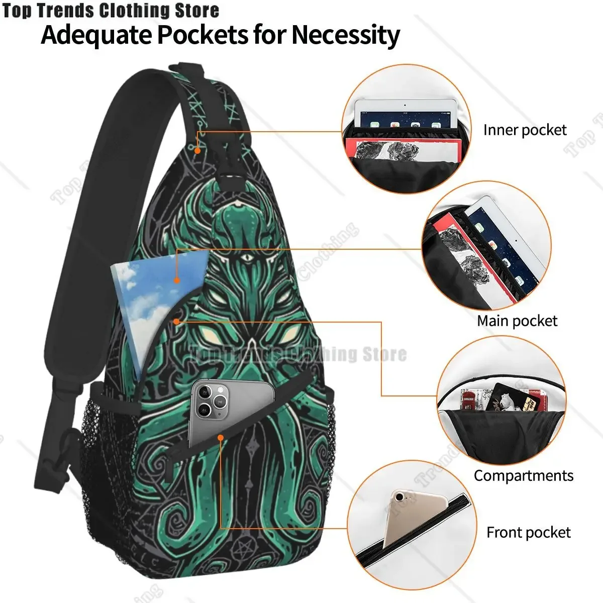 l'appel de cthulhu sac à bandoulière sport grand sac de poitrine unisexe femmes homme mode sacs à dos à bandoulière voyage