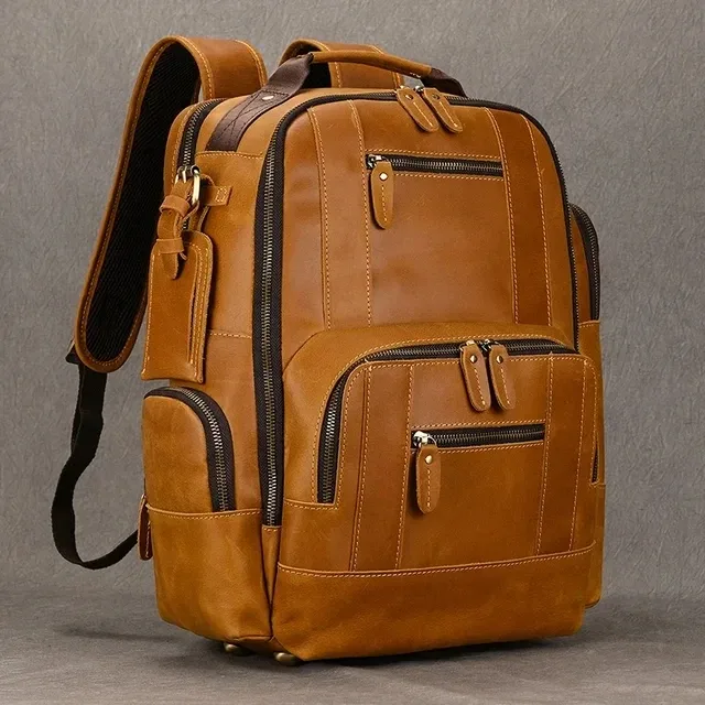 luufan vintage en cuir véritable homme voyage sac à dos fit 15 "ordinateur portable sac à dos en cuir véritable sac d'école grand voyage sac à dos pour homme