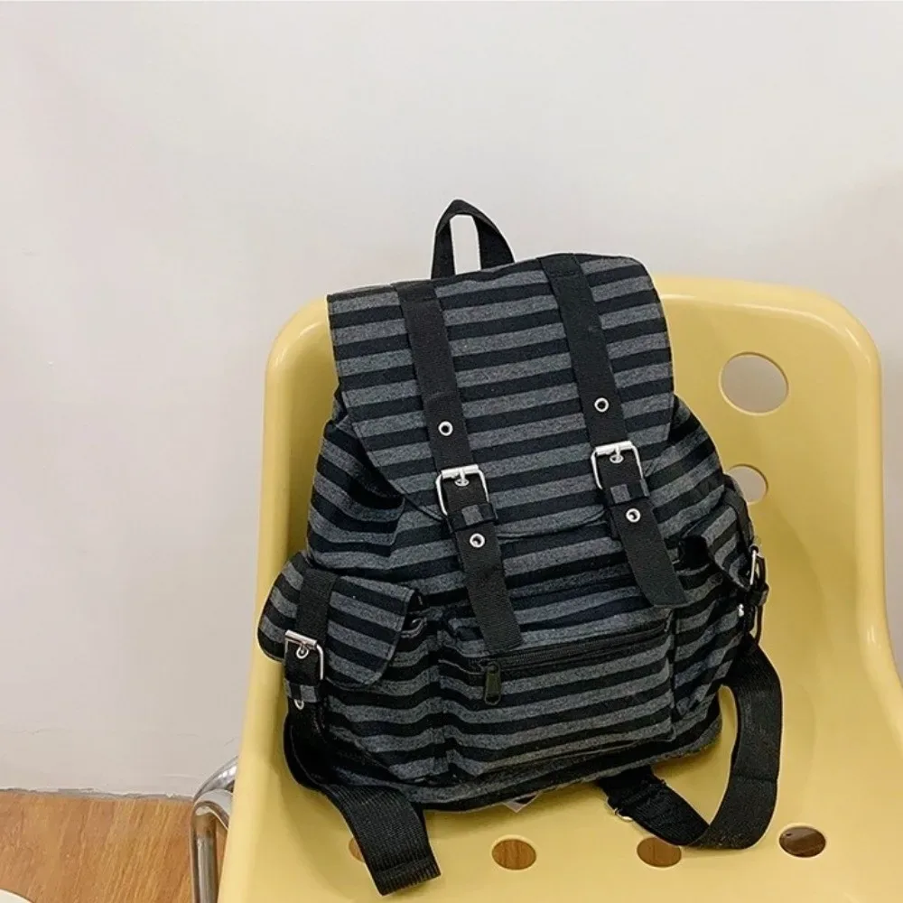 sac à dos rétro à rayures de grande capacité, style coréen y2k, sac d'école pour étudiants, sac multi-poches en nylon pour la randonnée et le camping, sac pour l'université