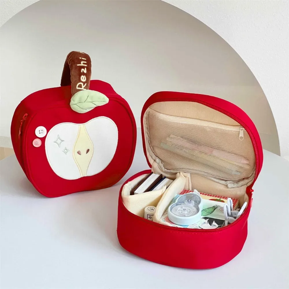 Trousse de Maquillage Grande Capacité Pomme Rouge Mignonne, Pochette Cosmétique Portable à Main pour Femmes, Organisateur de Voyage pour Articles de Toilette