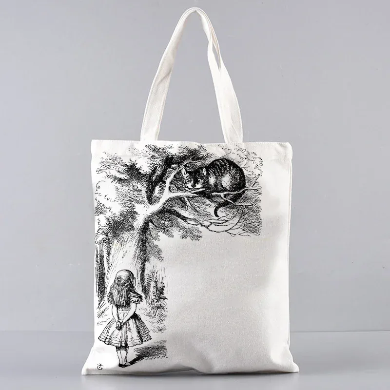 sac fourre-tout en toile alice au pays des merveilles, sac à main à bandoulière pour femmes, sac à livres portable pour étudiants, sac de courses quotidien pour filles