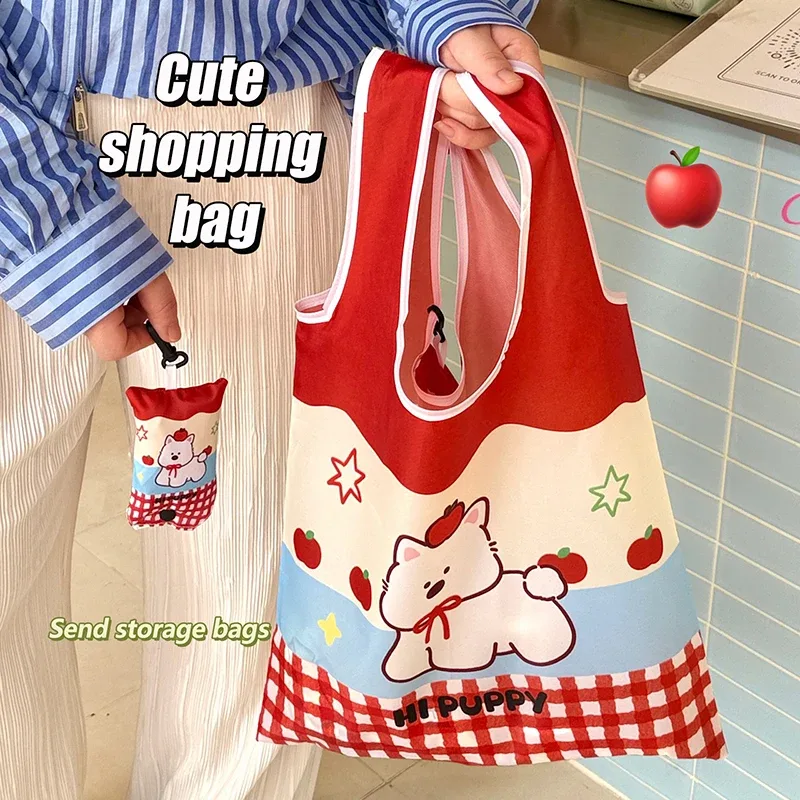 sac fascinant avec image de dessin animé ludique, pliable et réutilisé, grand espace pour le shopping, sacs à bandoulière comme cadeau pour filles
