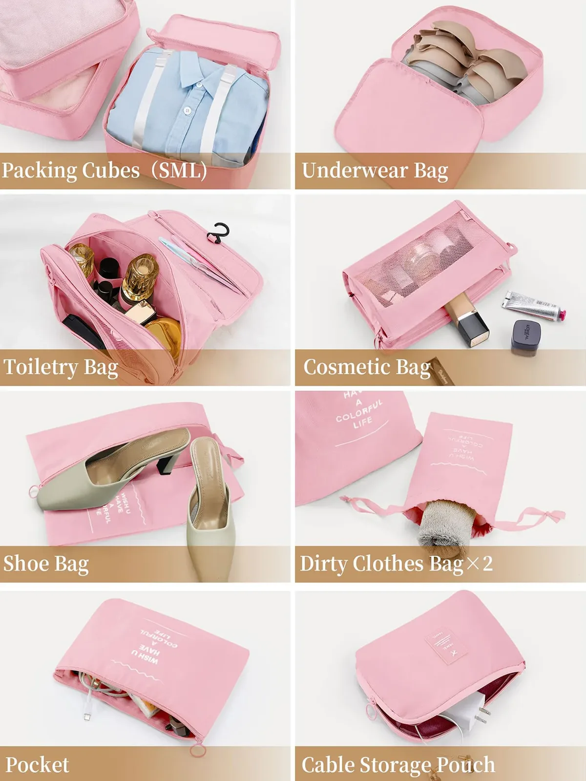 ensemble de sacs de rangement de voyage portables de 11 pièces, organisez facilement vos vêtements, chaussures et sous-vêtements, parfaits pour les voyages quotidiens, les voyages d'affaires, le rangement à domicile, les valises, les sacs de rangement de voyage, les chaussures, les toilettes et les sacs à linge