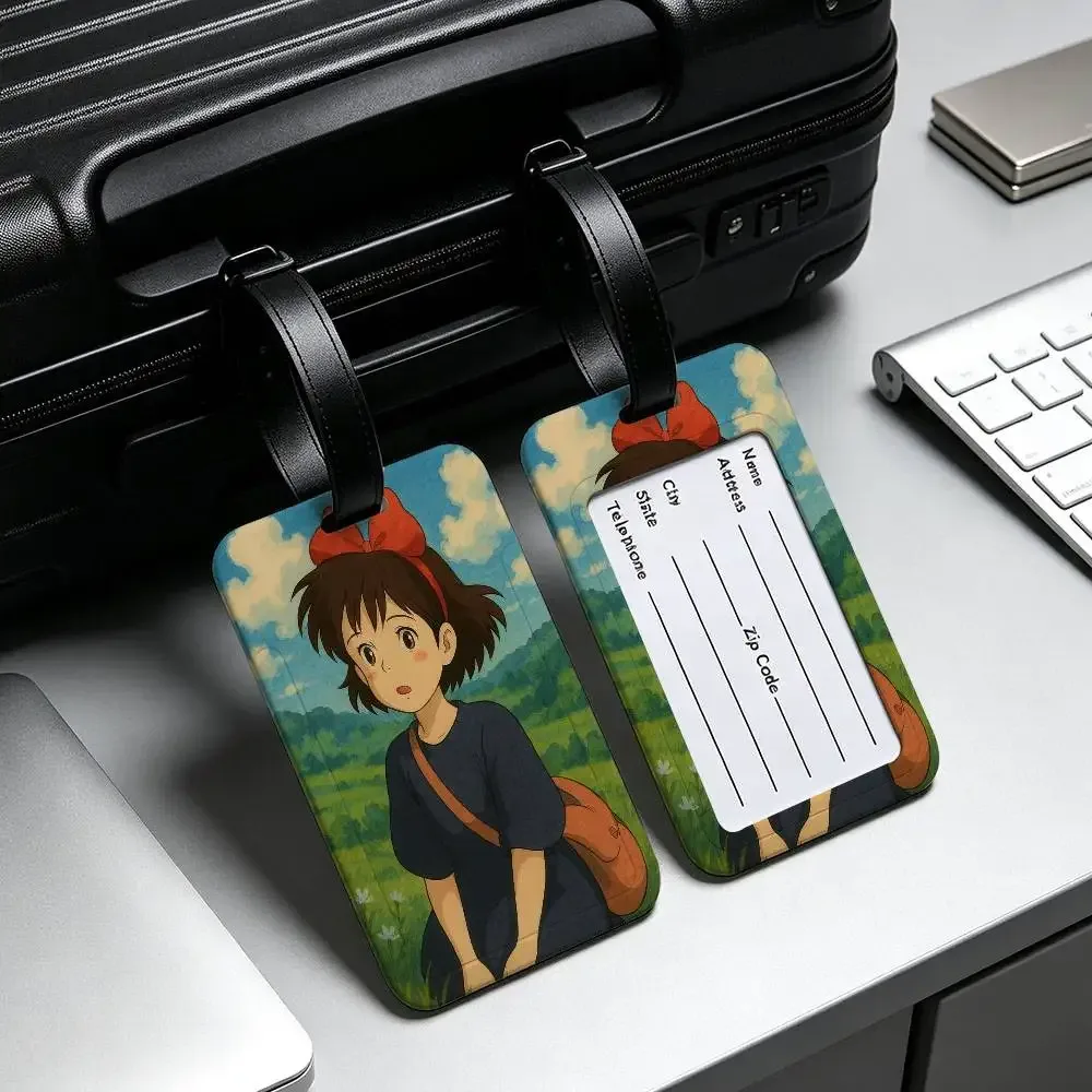 étiquette de bagage en pvc du film d'animation k-kikis d-delivery service avec carte d'information, étiquette d'identification anti-perte pour bagages et sacs d'école.