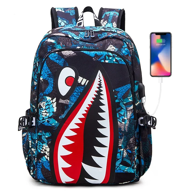 sac à dos pour enfants, motif requin, grande capacité, léger, simple, sac à dos de dessin animé