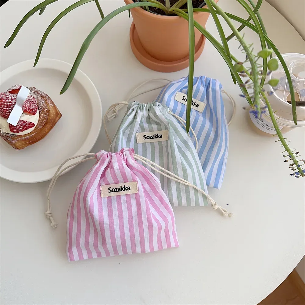 Sacs à cordon rayés roses pour femmes, sac à main, porte-monnaie, pochette à monnaie, sac de rangement pour clés et rouge à lèvres, sac anti-poussière pour bijoux, pochette à maquillage