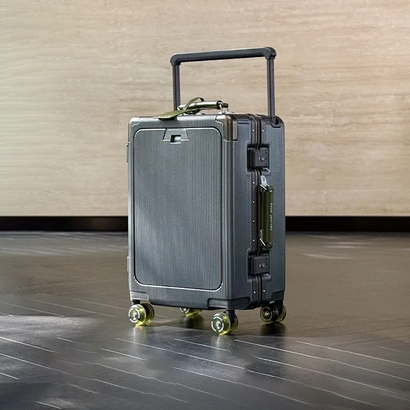 valise de voyage 20/24/26 pouces avec cadre en aluminium, trolley large, bagage cabine avec porte-gobelet, valise à roulettes pour l'embarquement