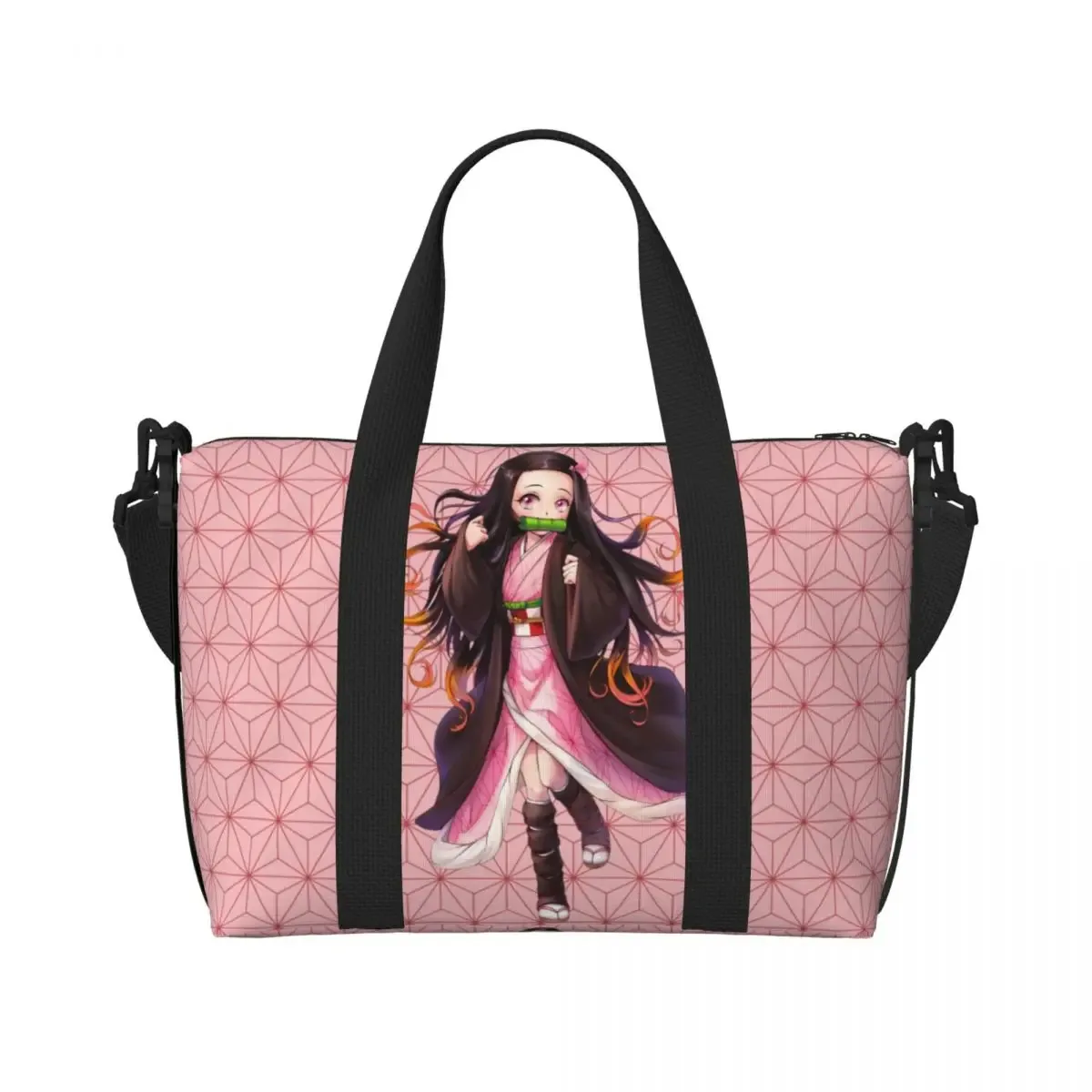 sac fourre-tout de plage personnalisé demons slayers anime manga pour femmes, tanjiro kamado nezuko, grand compartiment, sacs de voyage de plage de gym