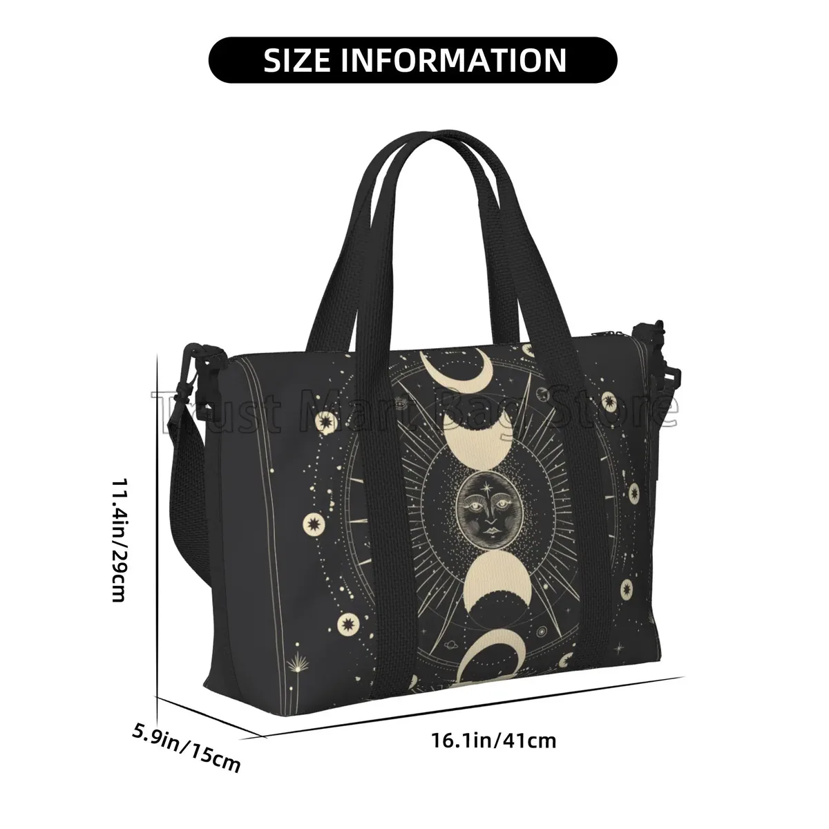 sac de sport de voyage unisexe, lune, étoile, soleil mystique, stratravelling, tarot goth, sacs de week-end polyvalents, sac à bagages étanche décontracté