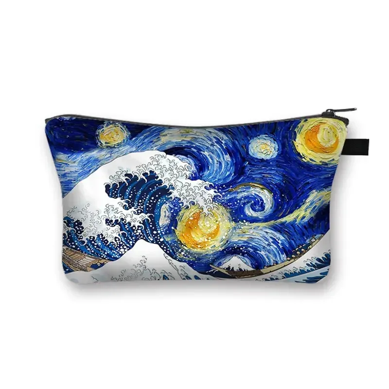 trousse de toilette pour femmes, la grande vague de kanagawa trousse à cosmétiques nuit étoilée sacs mekeup harajuku organisateur cosmétique sac de beauté pour filles