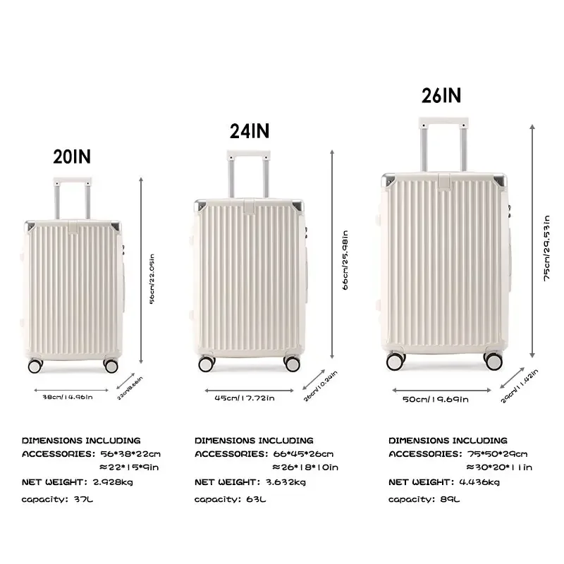 valise abs + pc à fermeture éclair, bagage multifonctionnel de grande capacité, étui de voyage avec crochet porte-gobelet, roue rotative 20", 24", 28"