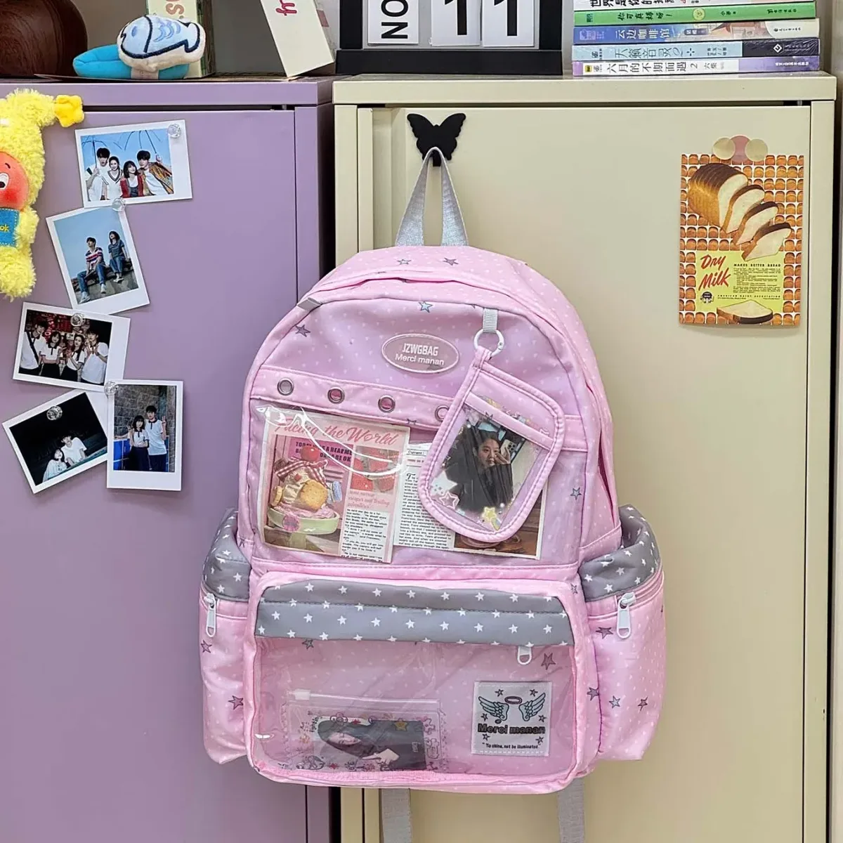 nouveau sac à dos ita y2k mignon à étoiles et pois grande capacité pour étudiants, sac d'école personnalisable, sac à dos d'extérieur décontracté pour voyage
